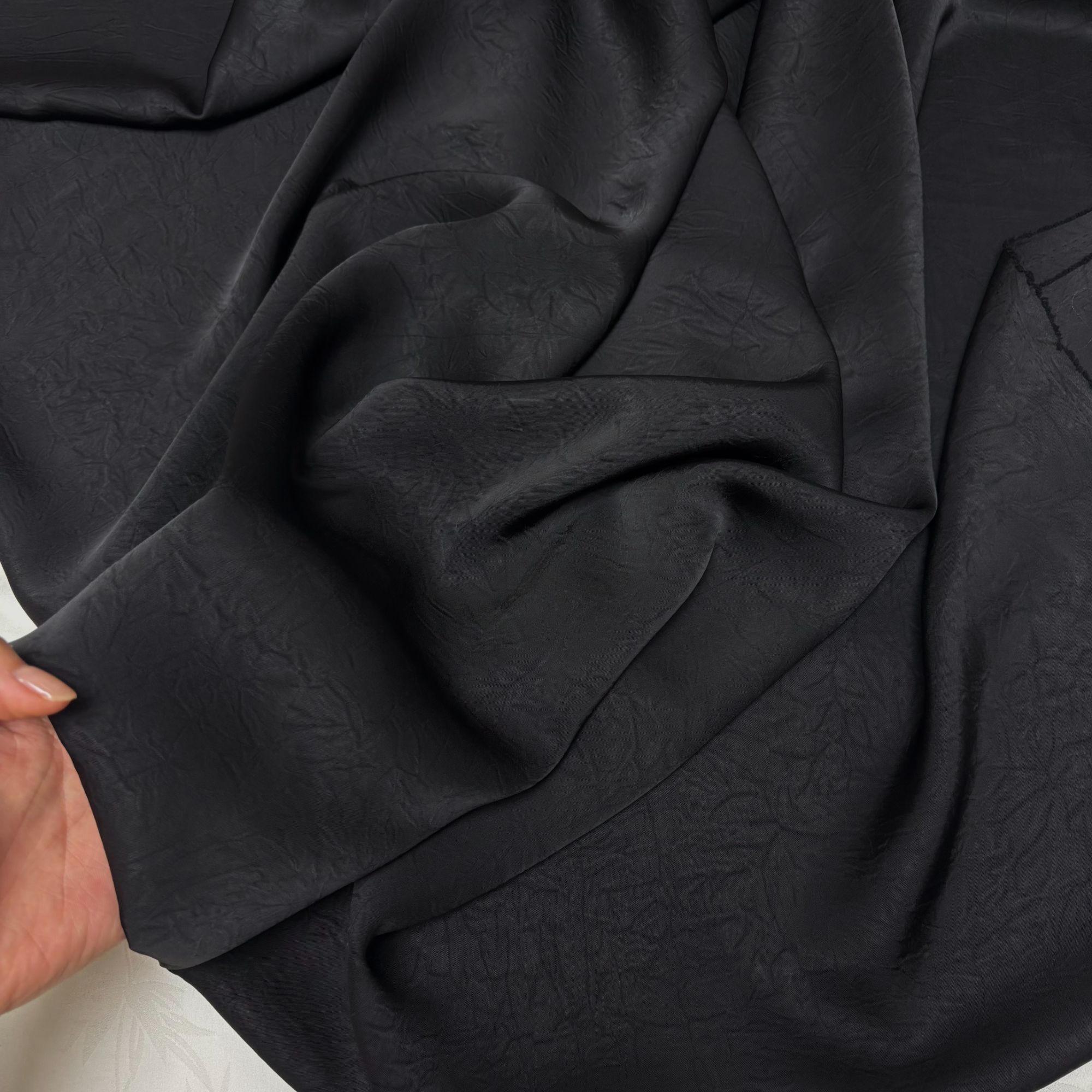 黑色醋酸双面缎手抓花面料新中式旗袍连衣裙布料