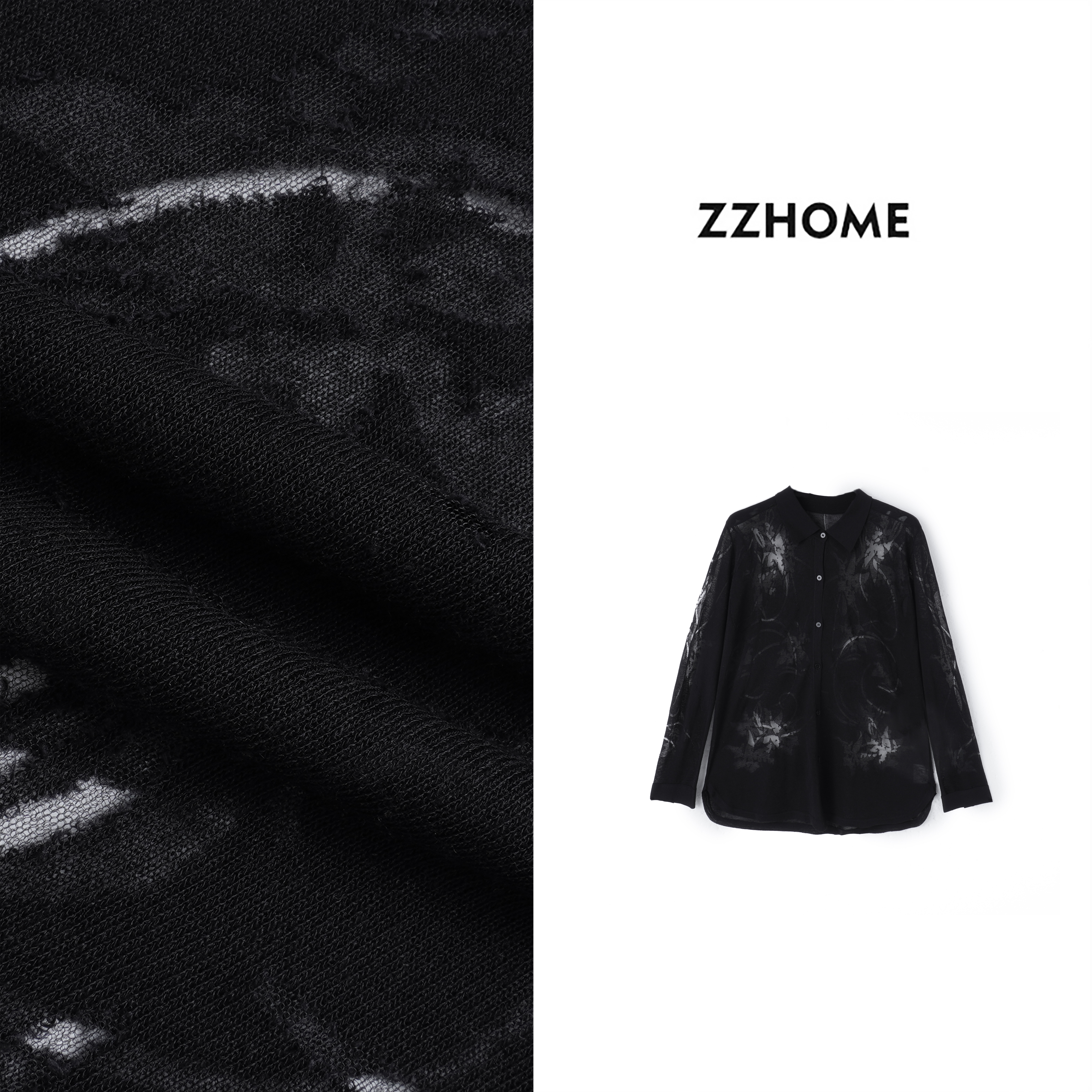 ZOZO HOME | 匠人造物提花工艺水墨花卉复古轻薄衬衣开衫q174010p