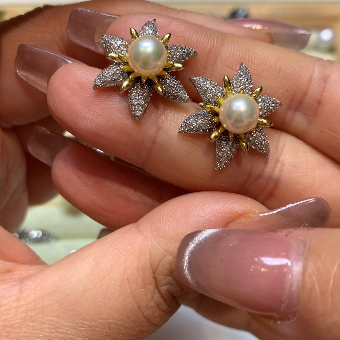 海水珍珠耳饰银S925镶嵌