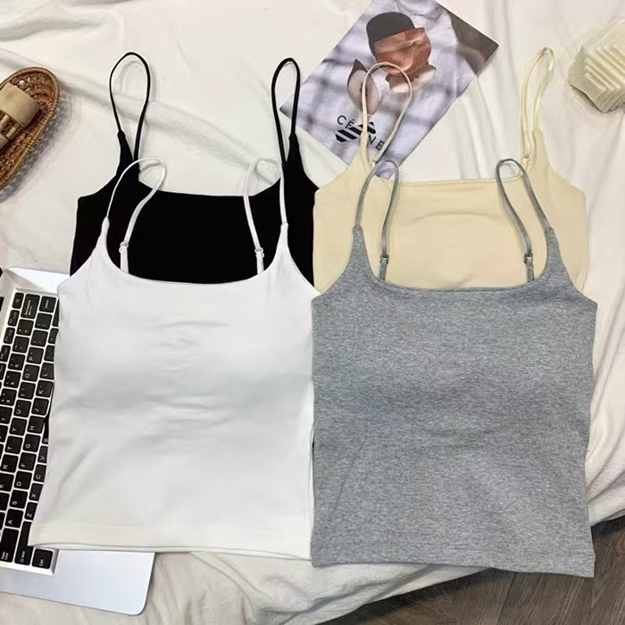 黎黎家吊带背心女内搭乳胶固定一体胸垫美背