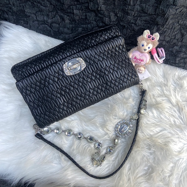 95新 MIU MIU/缪缪 缪缪黑色中号彩宝单肩包斜挎包