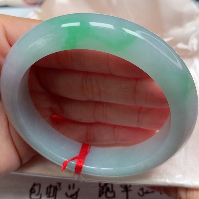 【闪购商品】翡翠手镯未镶嵌冰胶飘阳绿手镯5657圈23号