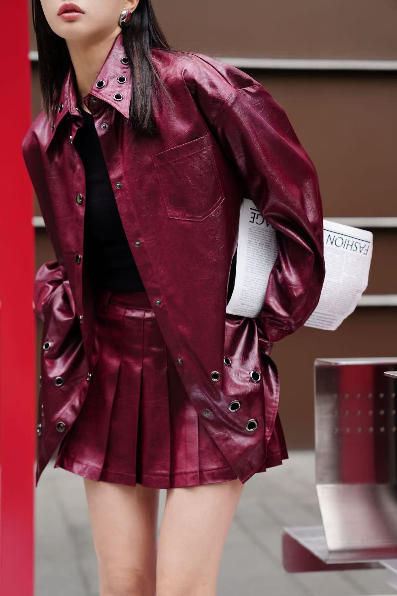 美式复古时尚宽松亲肤中长落肩套装