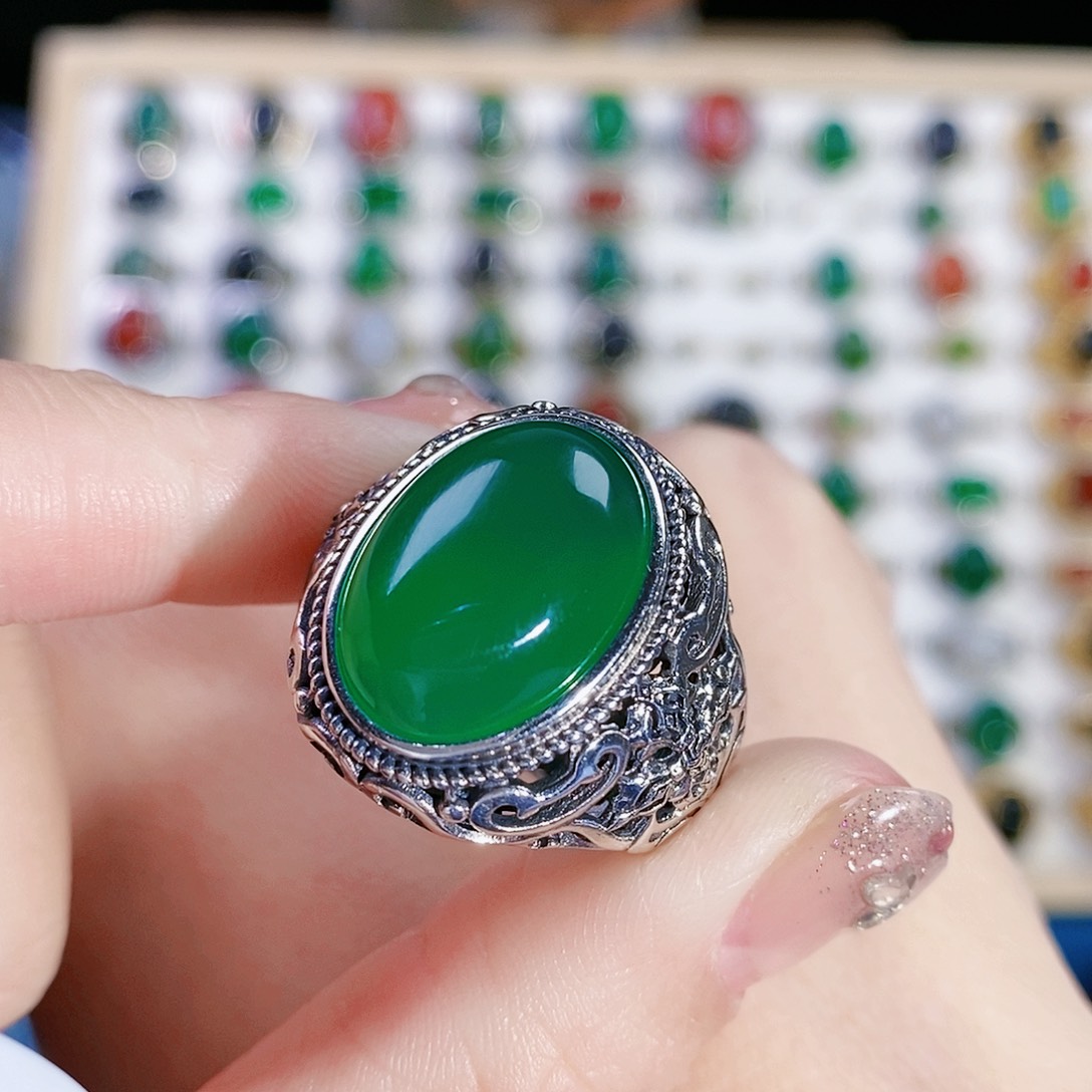 玛瑙/玉髓戒指银S925镶嵌