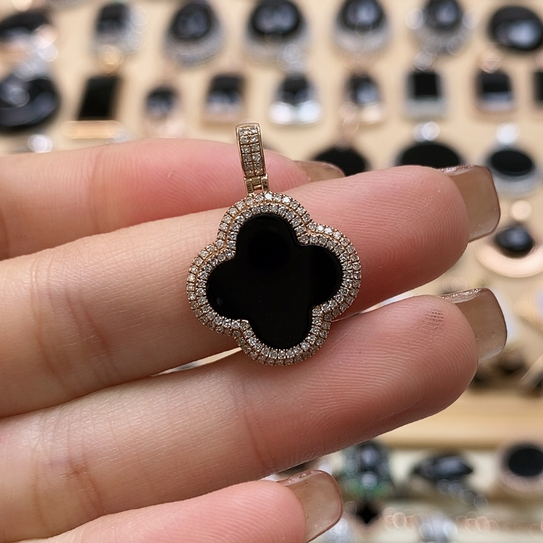 翡翠颈饰18K金镶嵌天然翡翠墨翠