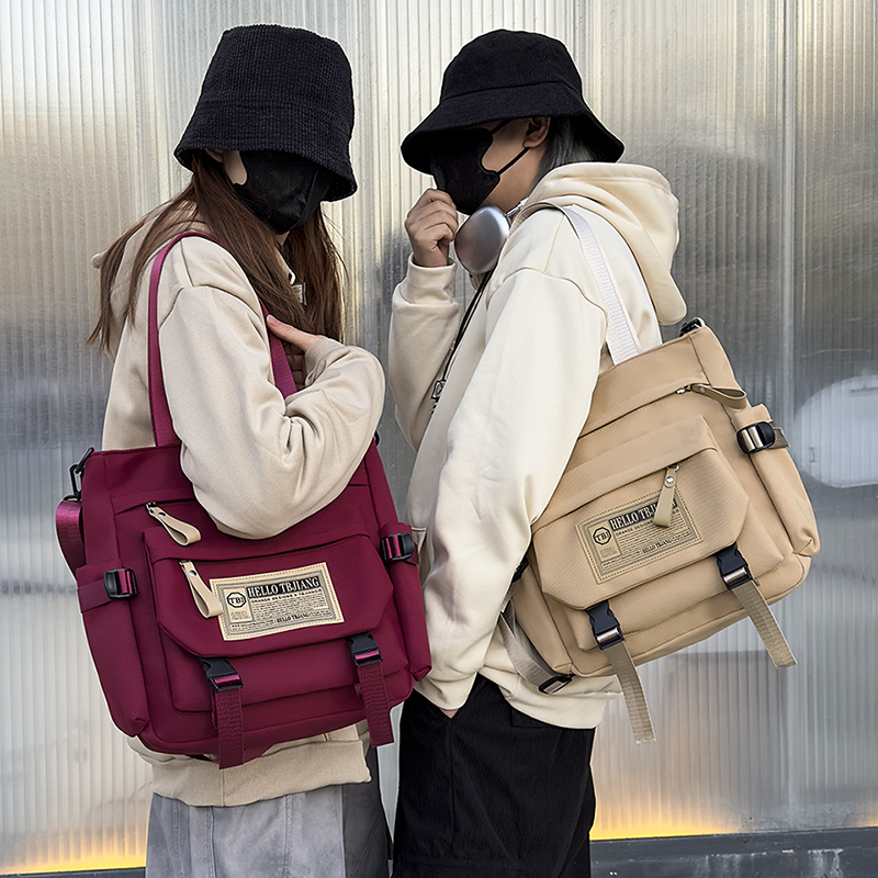 日系ins潮流复古中性包包学生上课补习手提袋百搭通勤单肩斜跨包