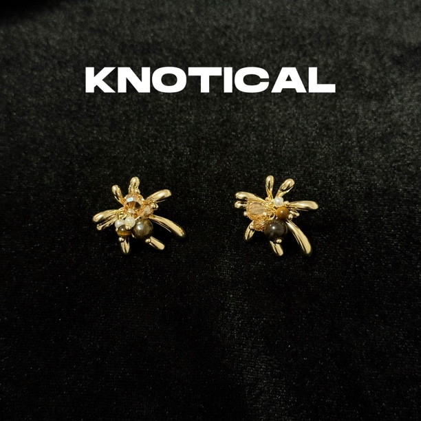 铜合金仿珍珠耳饰 KNOTICAL｜虎眼石贝珠耳钉 复古气质镶嵌