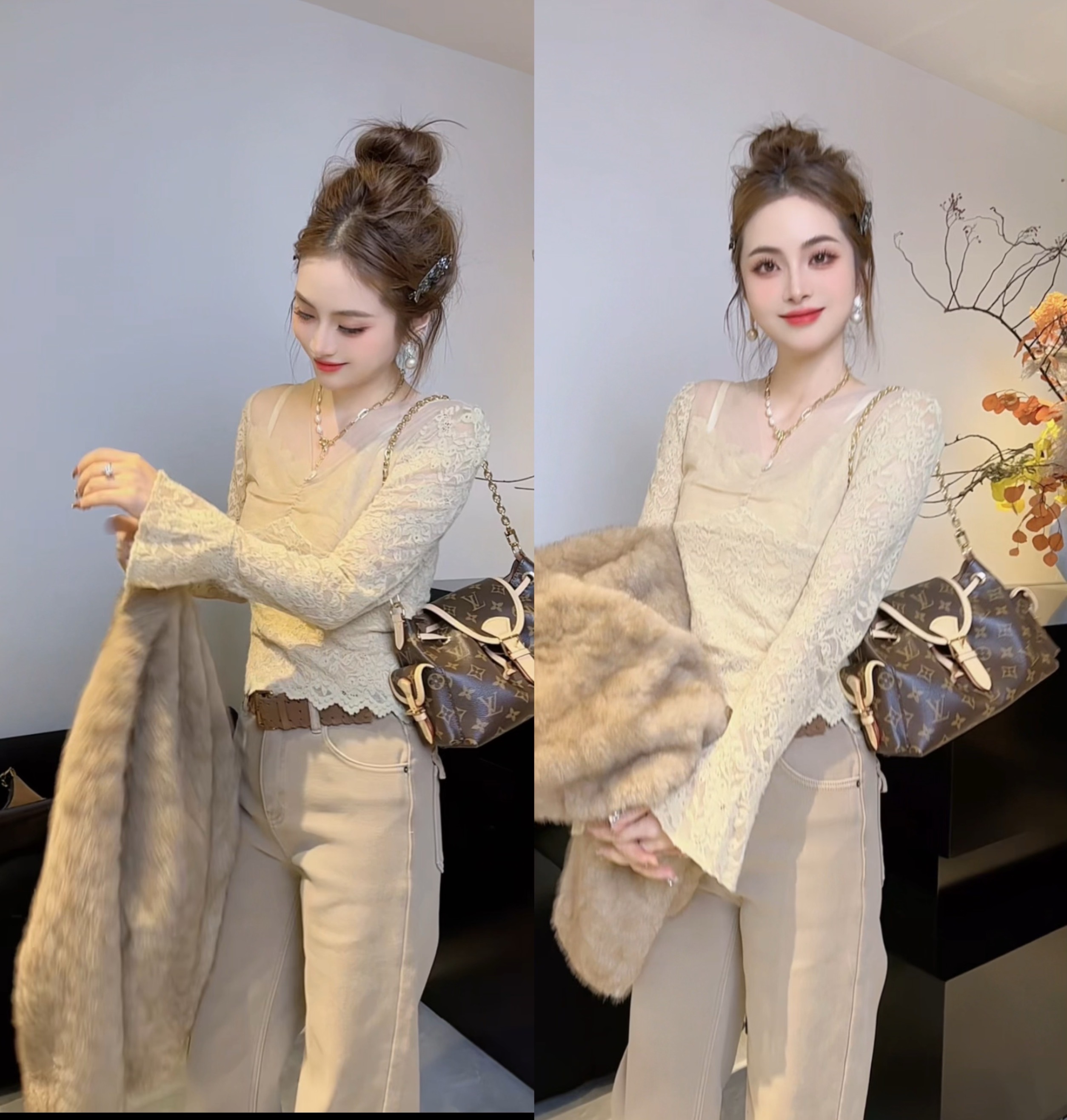 SS.studio/双双“温婉贤淑”新款冬款爆款法式性感精致加绒蕾丝上衣