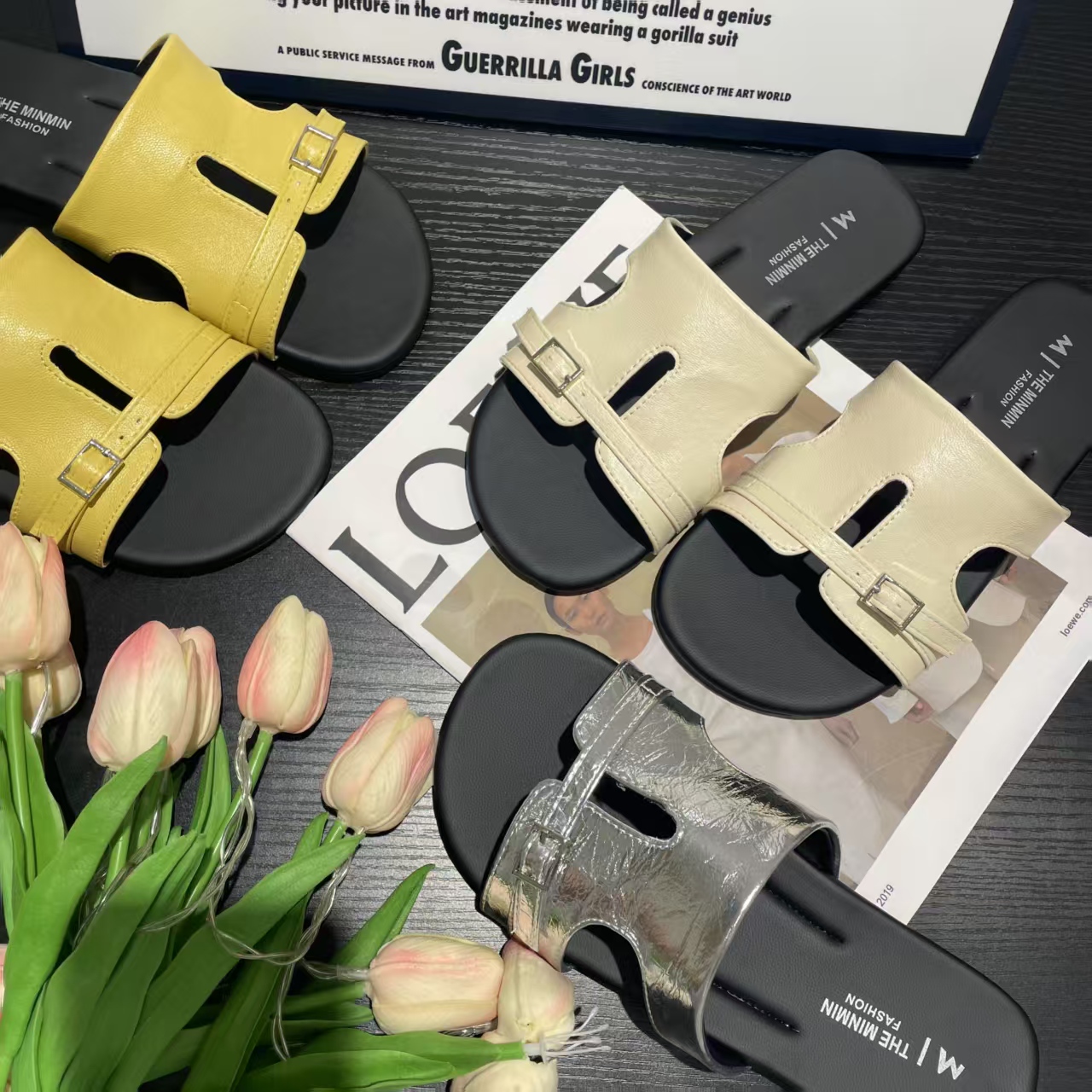 小敏家 清货~就几双 韩版精致时髦高级感工字设计感一字拖603