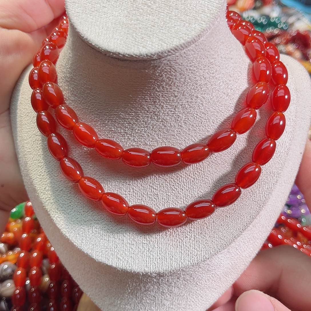 玛瑙/玉髓未镶嵌珠宝半成品A货红玛瑙米珠8x11mm