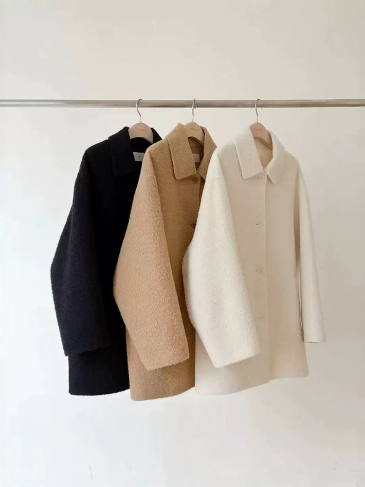 apM【ounce】韩国东大门25年冬款气质翻领宽松单排扣中长款羊绒大衣