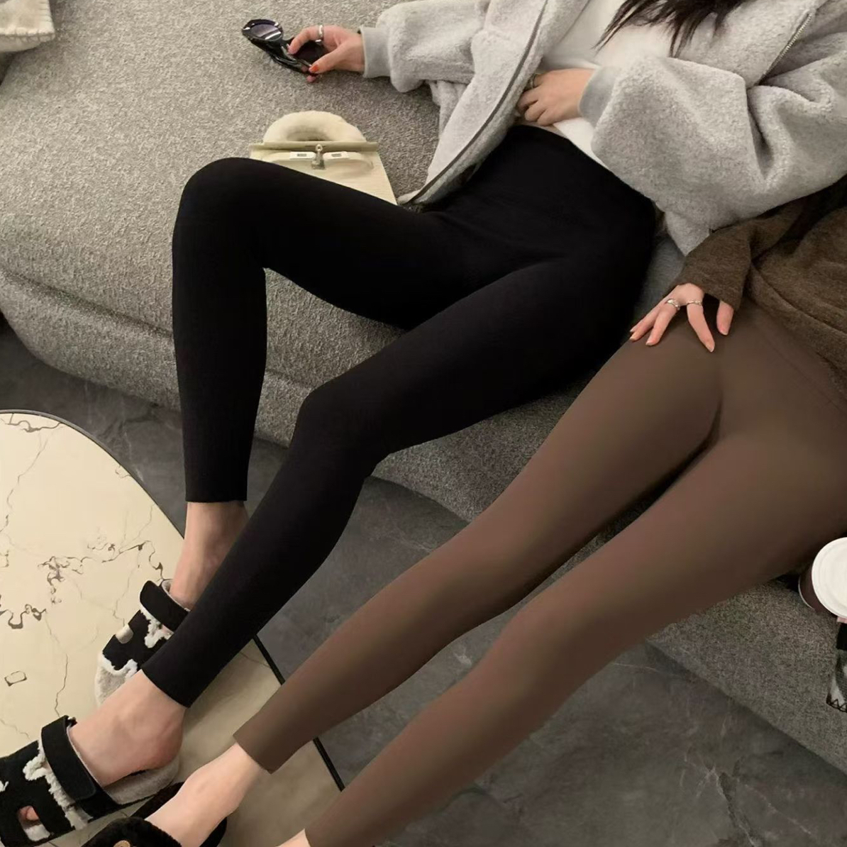 【FF】秋冬加绒外穿收腹提臀高腰紧身无尴尬线鲨鱼裤女瑜伽打底裤