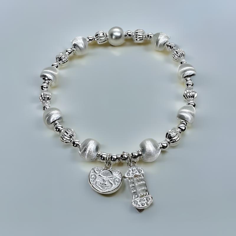 足银手链 四宝银饰足银猫眼算盘手串女款气质时尚百搭个性弹力