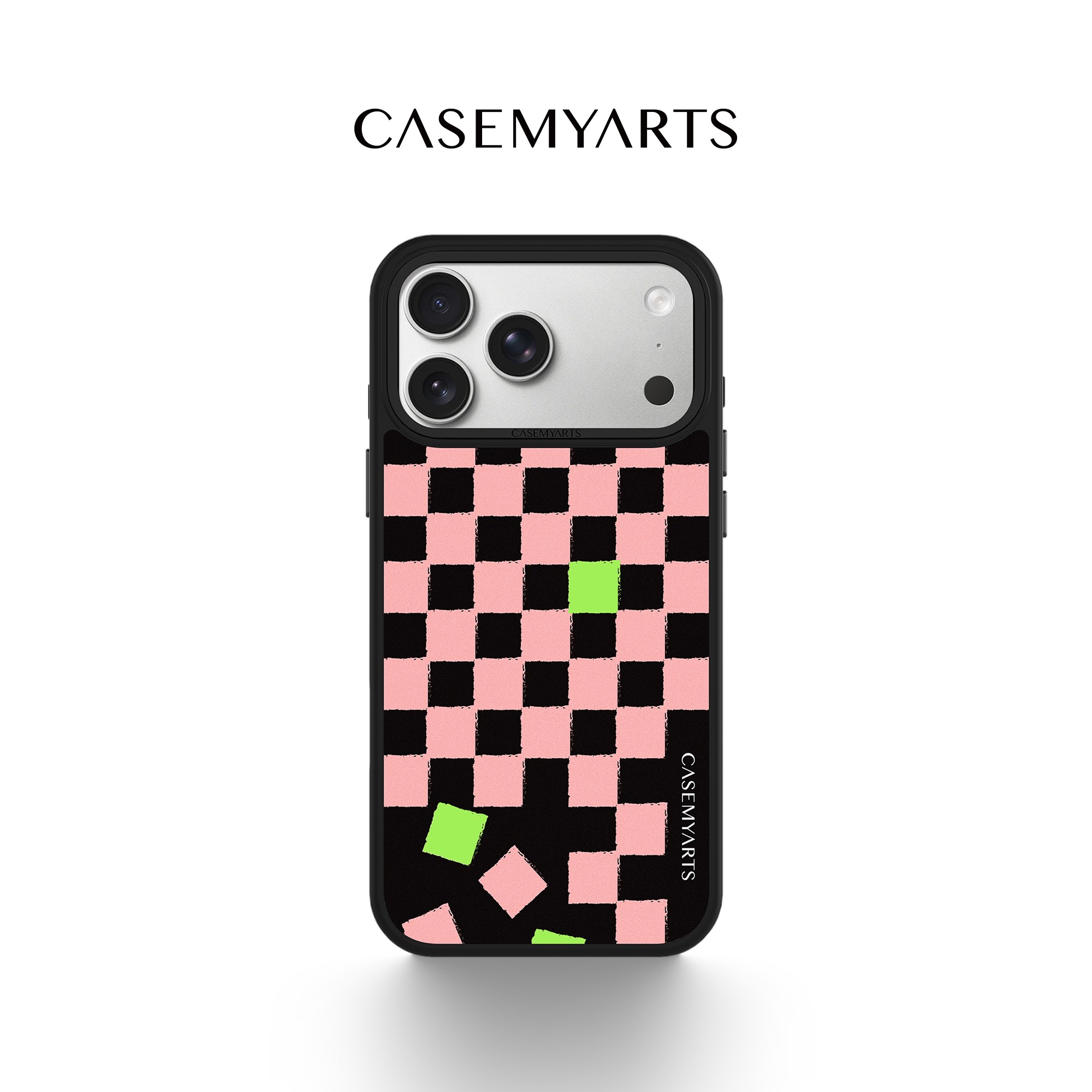CASEMYARTS粉红棋盘格轻薄防摔磁吸手机壳适用苹果17/16/Pro/Max