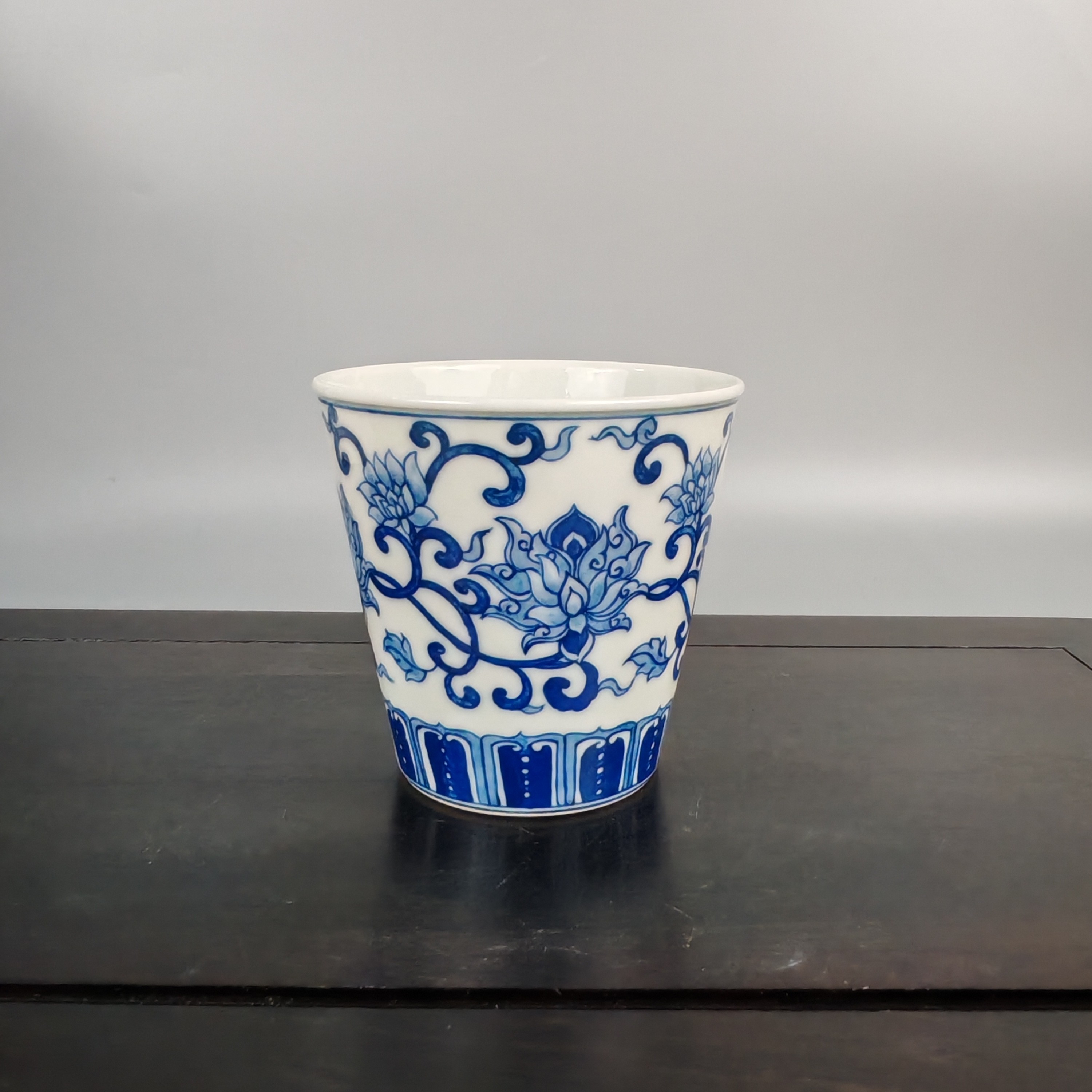 景德镇陶瓷茶器青花瓷纯手绘缠枝莲宝相花主人杯客杯