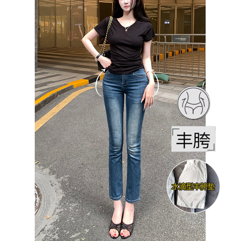 韩女美臀修容丰胯直筒牛仔裤女2025秋款高腰紧身显瘦九分裤蛮腰纪