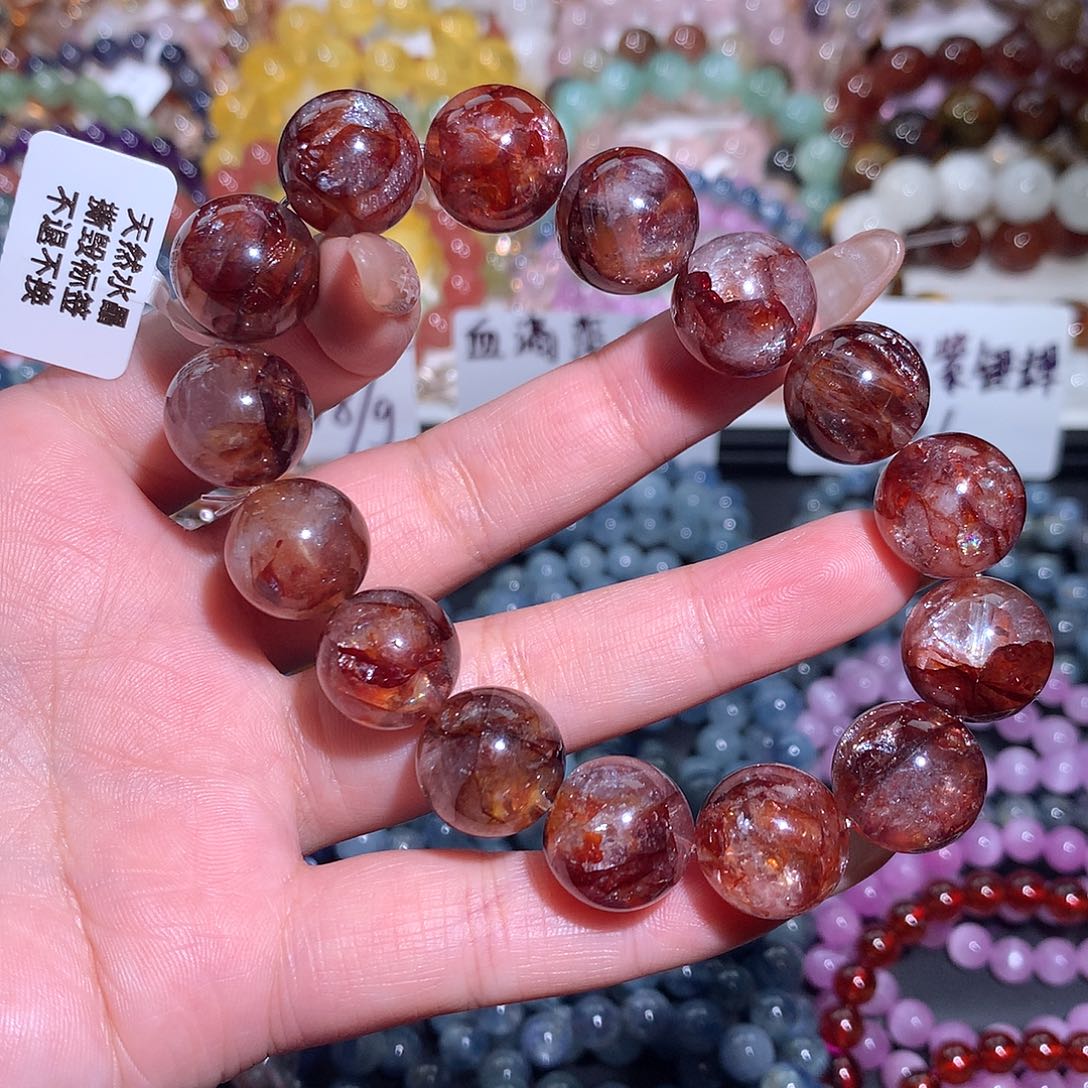 未镶嵌手链水晶牛血红胶花14咪