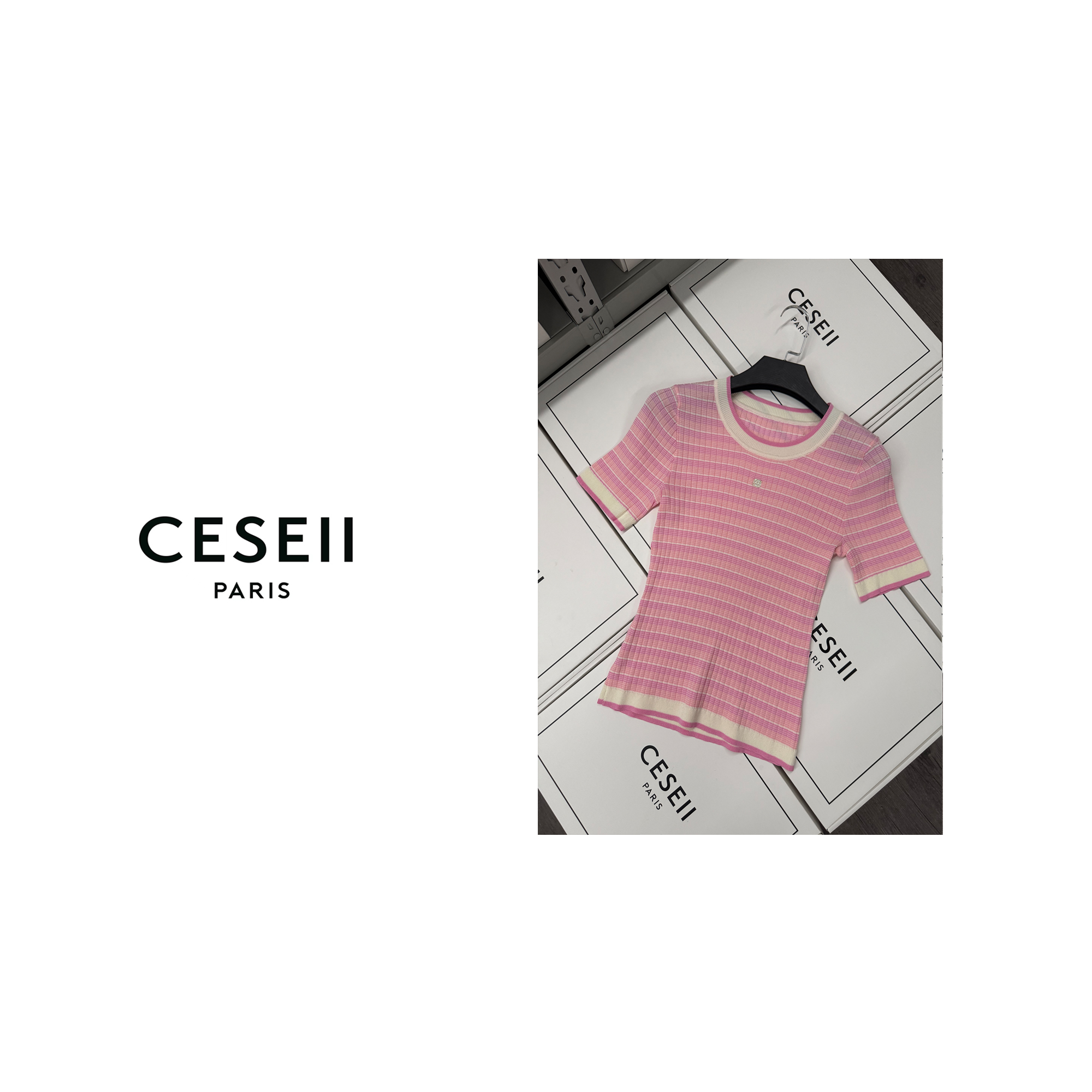 【25XJ488】25春夏顶版色织条纹工艺高弹丝滑显白百搭针织短袖上衣