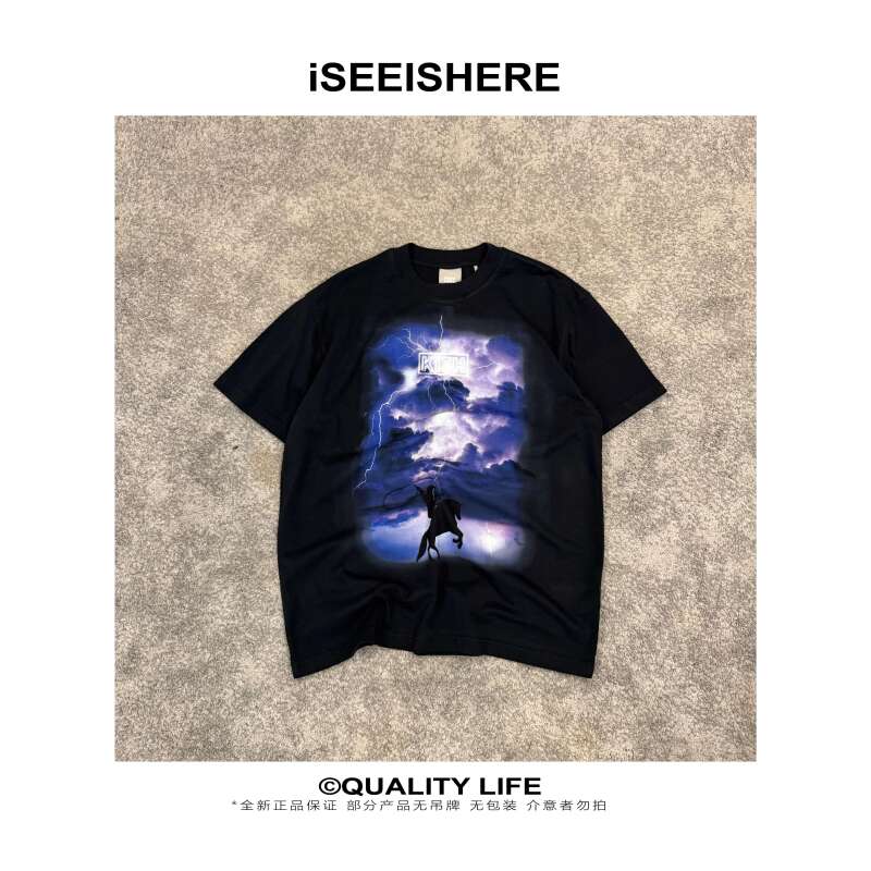 iSEEISHERE 磚利面料 閃電牛仔印花短袖 全新 M1