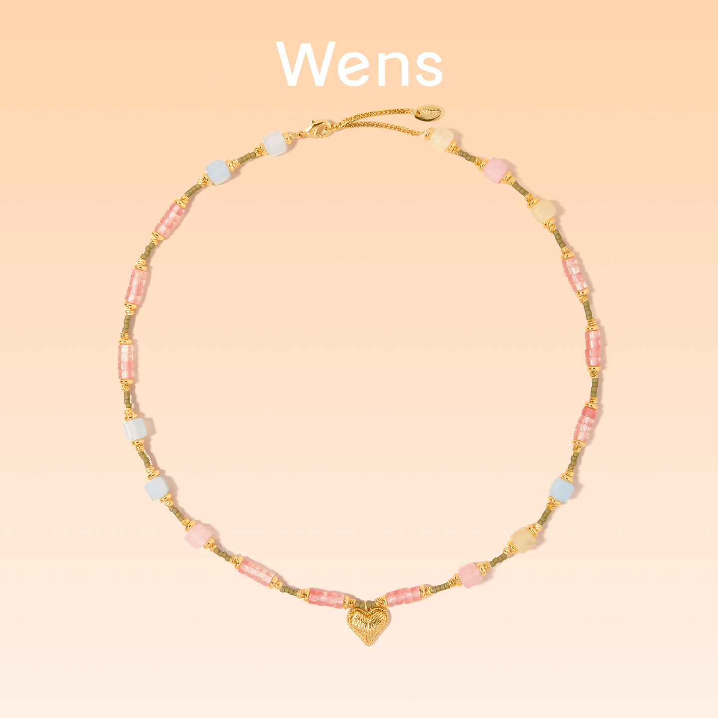 Wens/吻斯 铜合金项链 「我的心」糖果彩石项链百搭小众简约时尚
