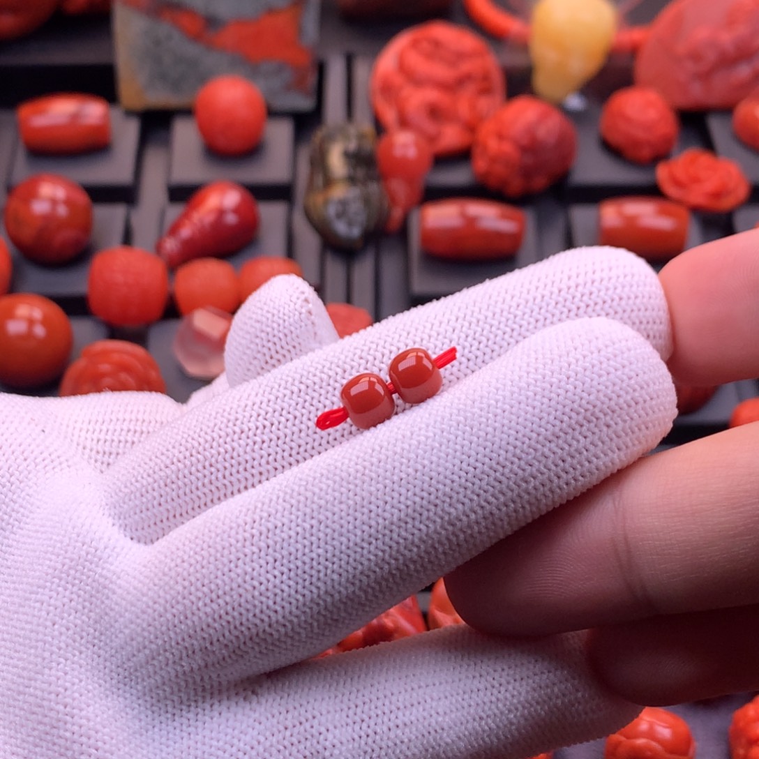 南红玛瑙未镶嵌川料原矿满色满肉老型对珠6.8mm