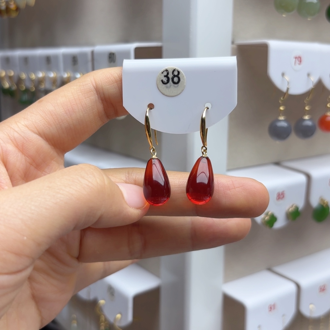 银S925镶嵌琥珀耳饰