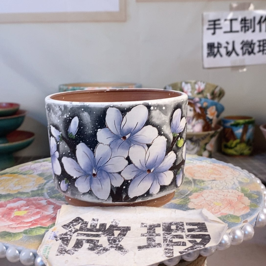 紫砂花盆红陶手绘花盆