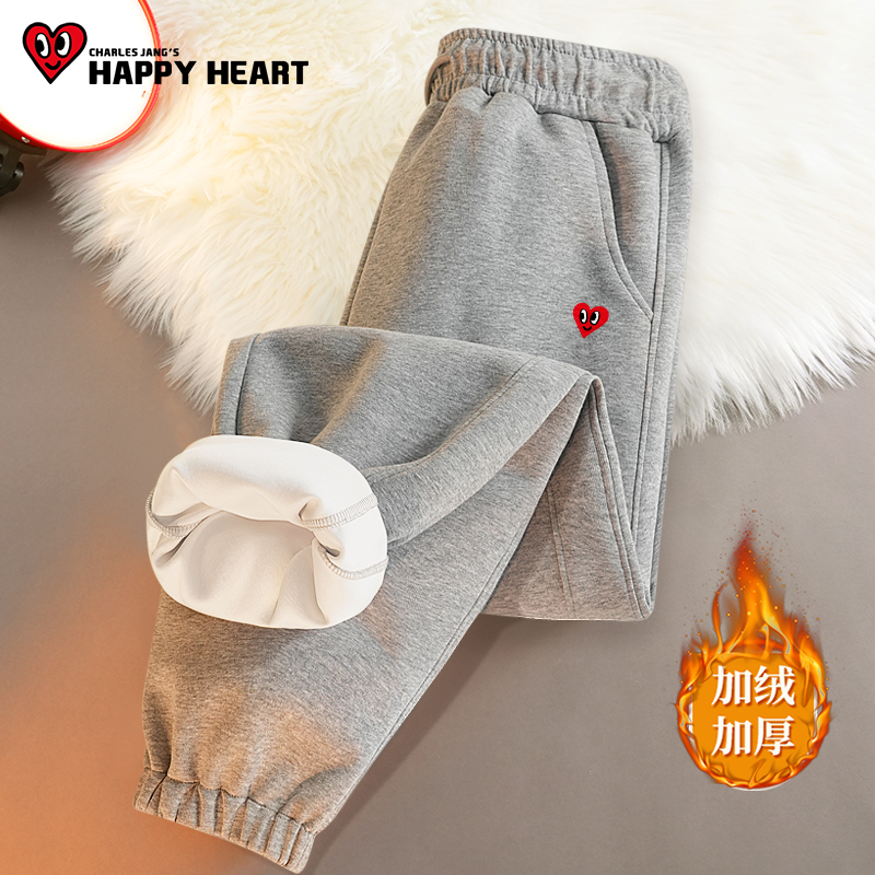 查尔斯桃心运动裤子女春秋2025新款显瘦束脚裤宽松慵懒初中生卫裤