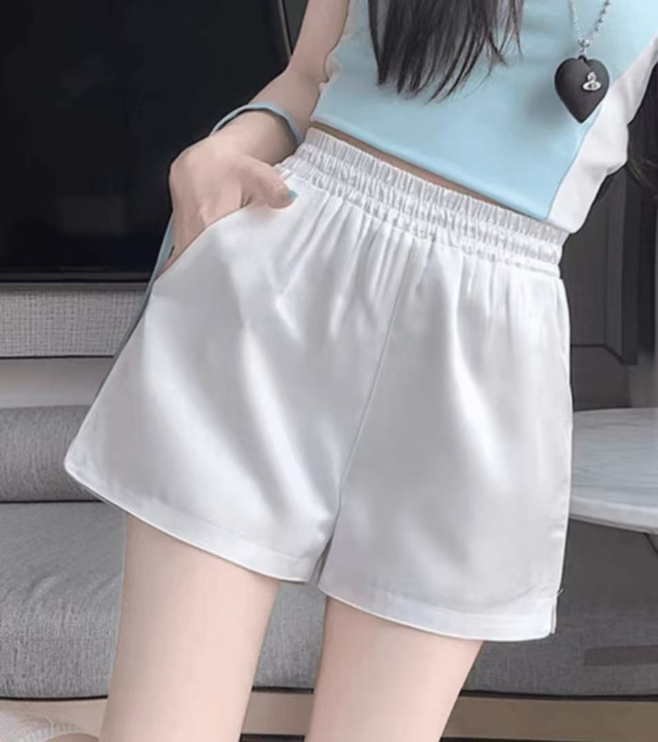 【短裤】醋酸缎面阔腿短裤女夏季薄款冰丝小个子高腰a字外穿热裤