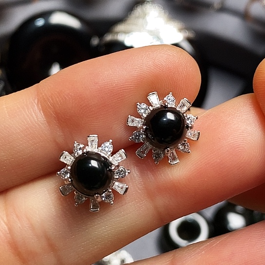 翡翠银S925镶嵌耳饰