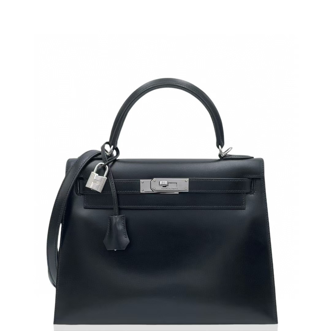 99新 Hermes/爱马仕 kelly 28 框L box 89 黑色0222n3 手提包