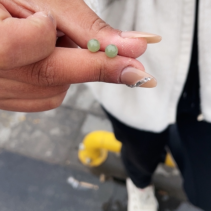 和田玉银S925镶嵌耳饰碧玉耳钉约卡6多样性拍一发一zr 