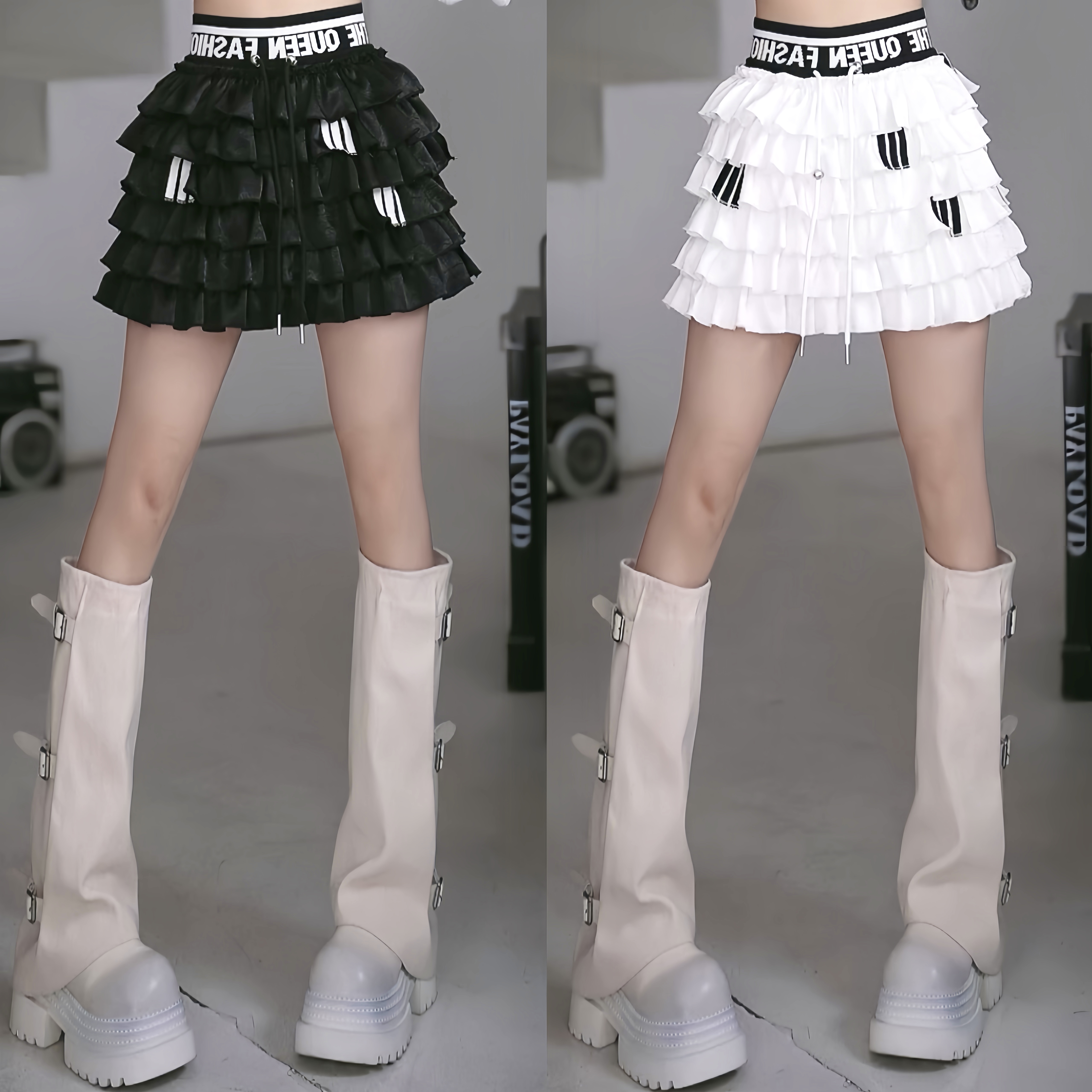 【笑姐定制】D9C069 原创字母高腰多层荷叶边设计感蛋糕半身裤裙