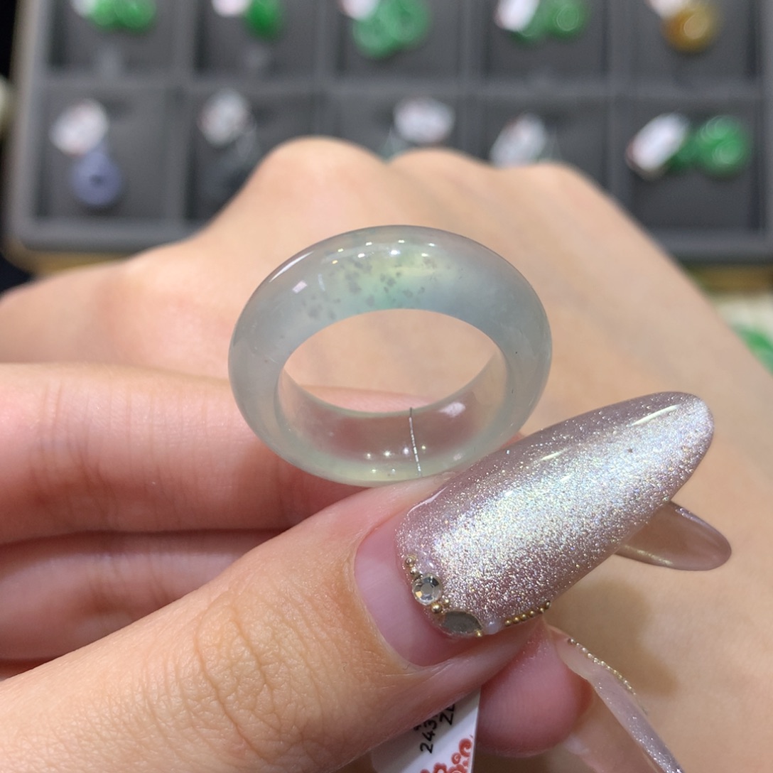 翡翠戒指未镶嵌14-15雪花棉