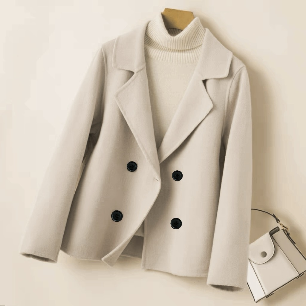 玲姐定制-双面毛呢大衣短款宽松小个子双口袋气质外套55333