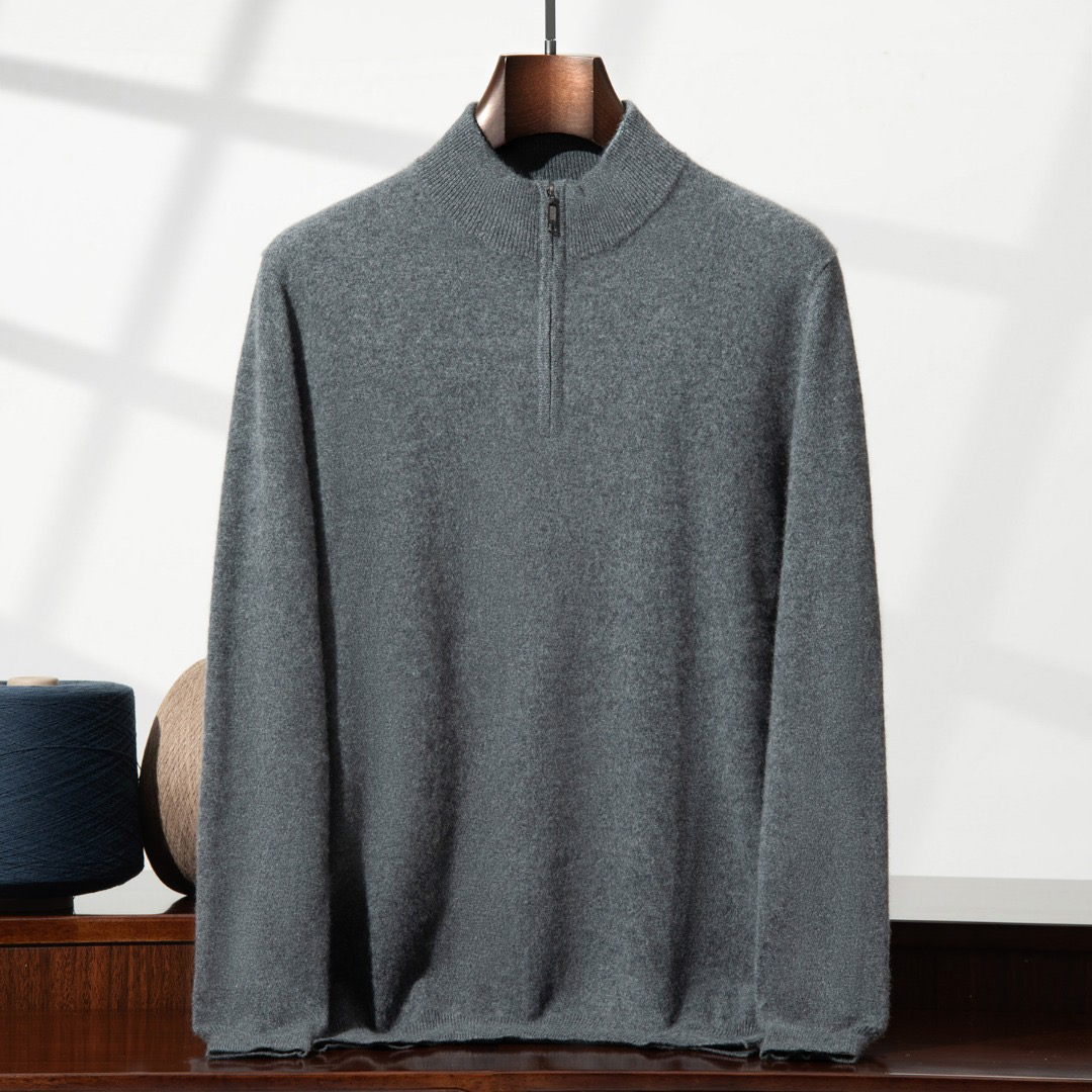 男士半拉链半高领羊绒衫金934秋冬纯色羊绒打底套头毛衣商务风