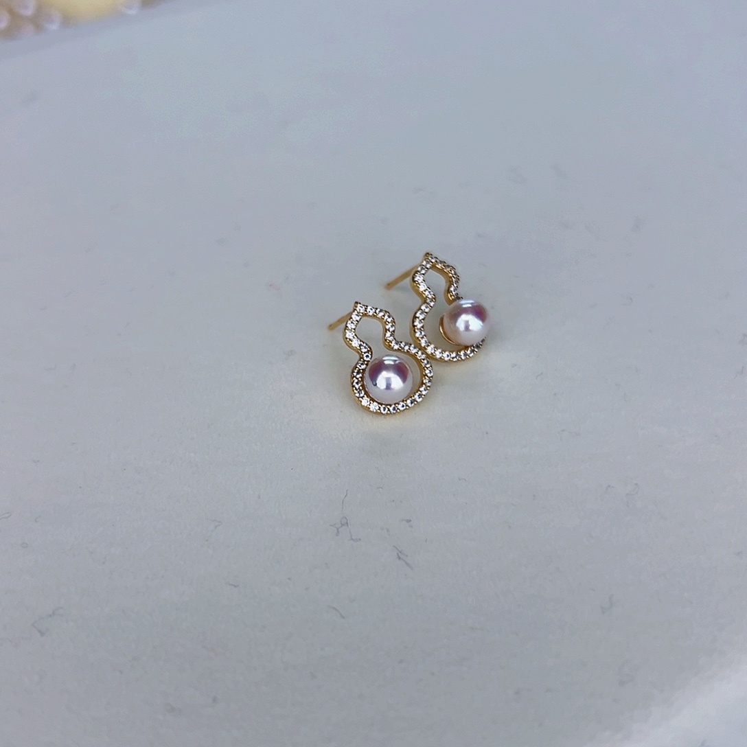 海水珍珠海水akoya设计款耳钉5-6mm银S925镶嵌