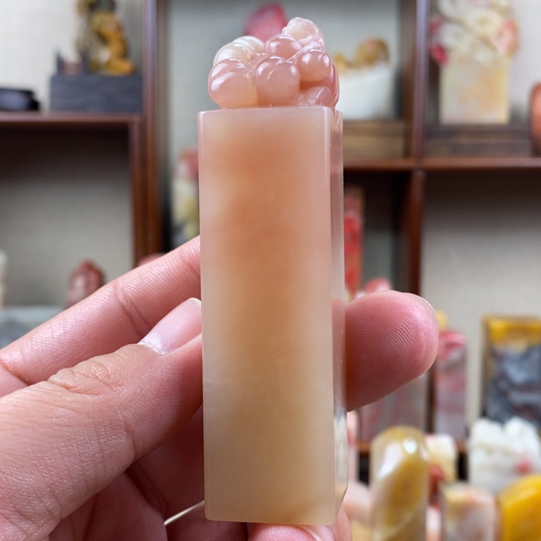 巴林石印石巴林石粉冻手工雕钮章正章