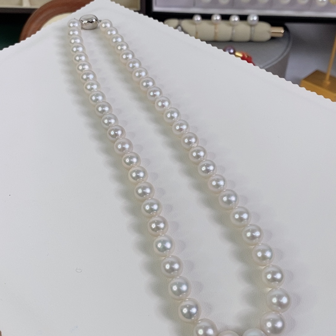 淡水珍珠项链银S925镶嵌8-10