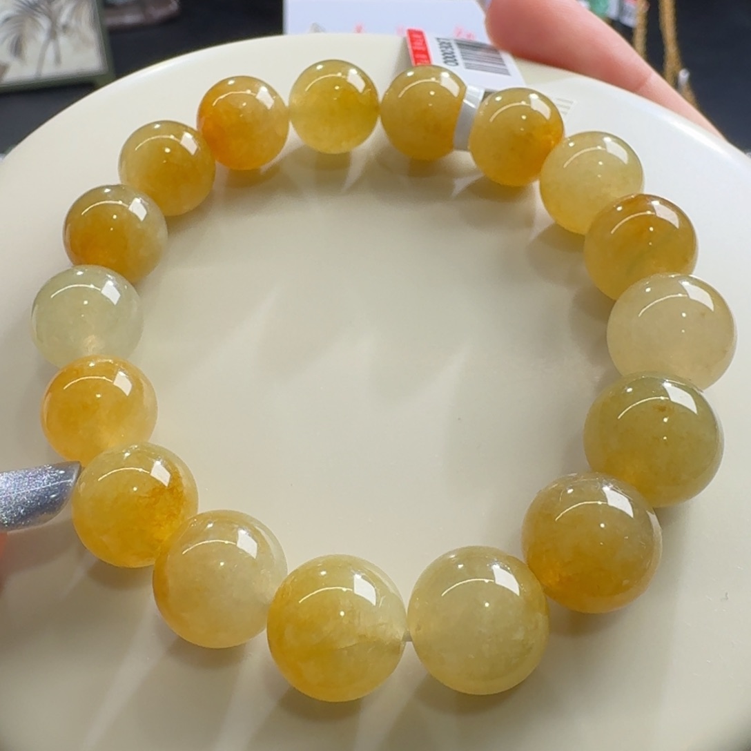 未镶嵌手链翡翠鸡油黄手串卡12.5-11.4 豪横！
