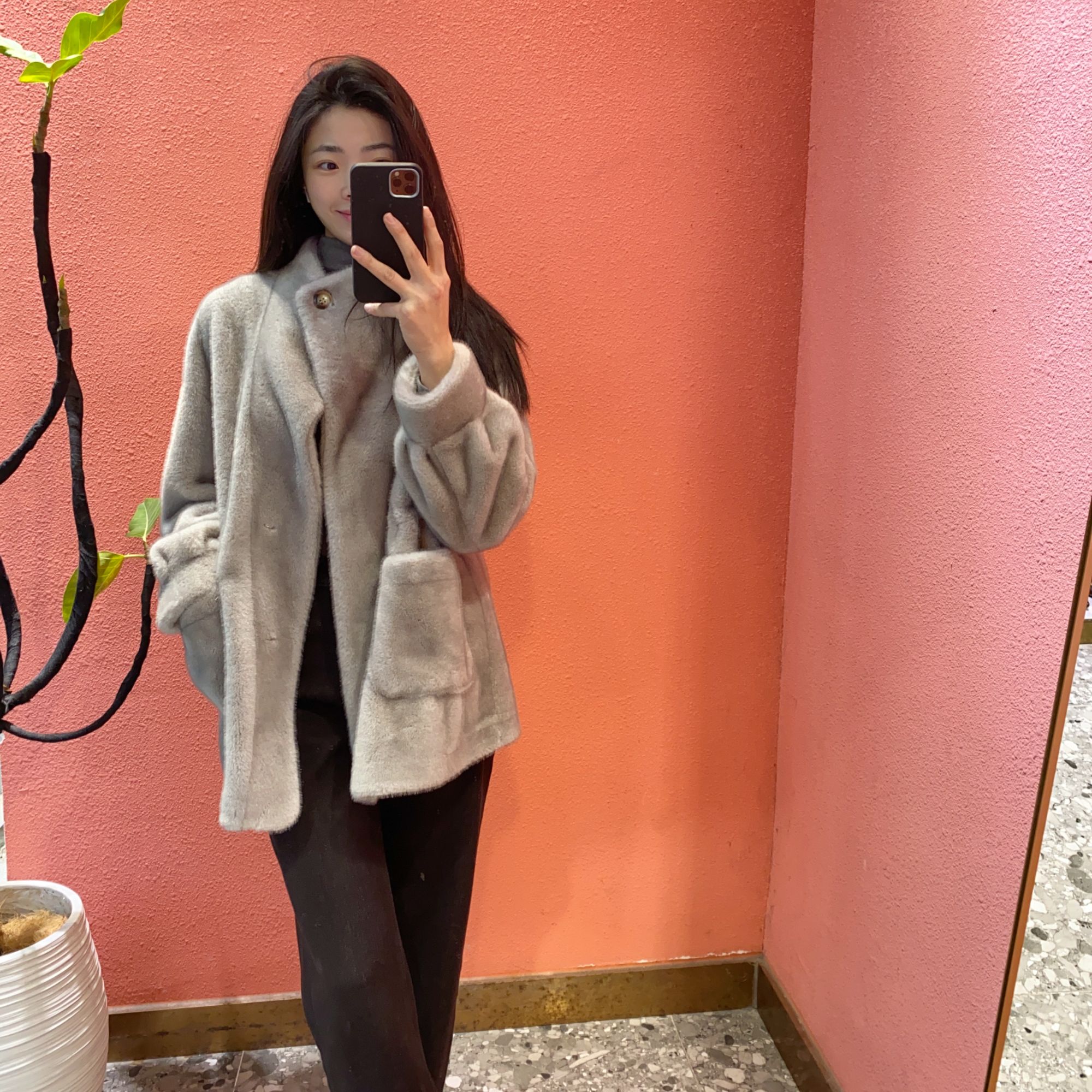 人造皮草 （默茗服装）立领收腰毛毛外套