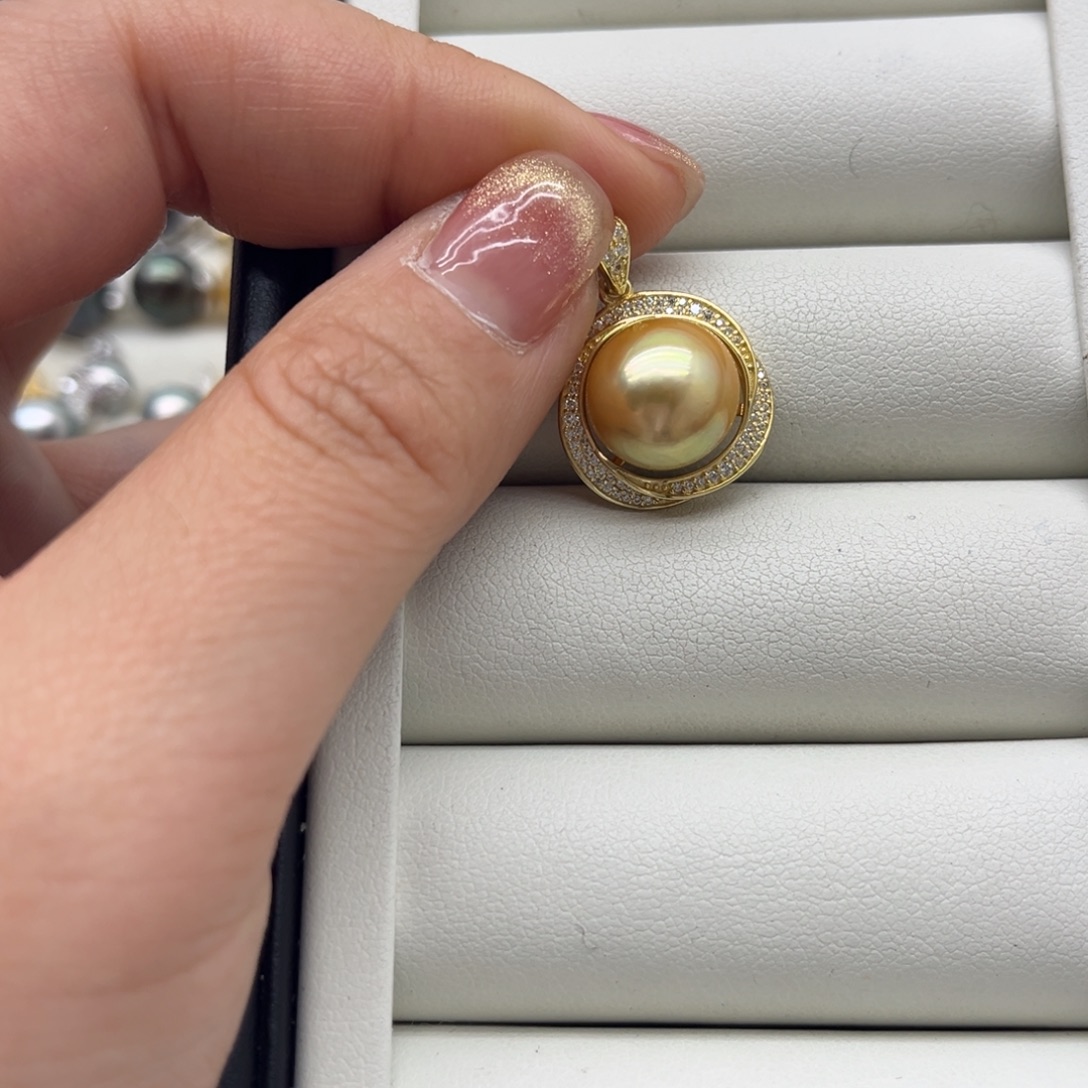 银S925镶嵌海水珍珠吊坠(不含链)