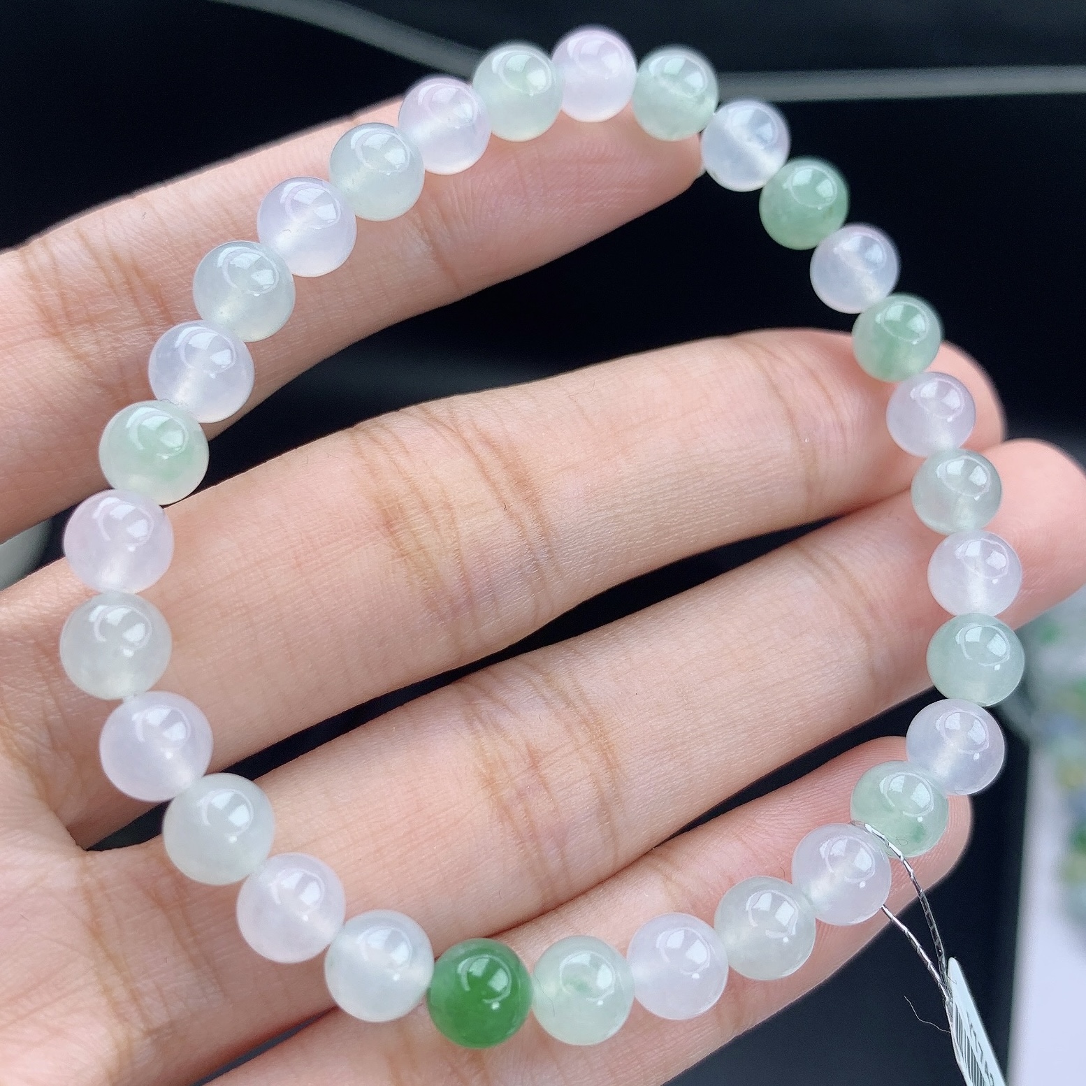 缅甸A货翡翠白加绿多宝算盘珠手链手串单圈T卡6mm