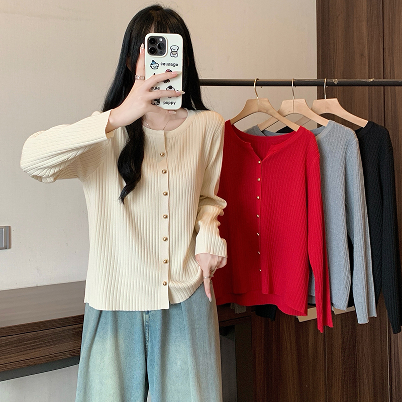 大码女装2025秋装时尚针织衫上衣胖mm百搭长袖开衫毛衣打底衫3481