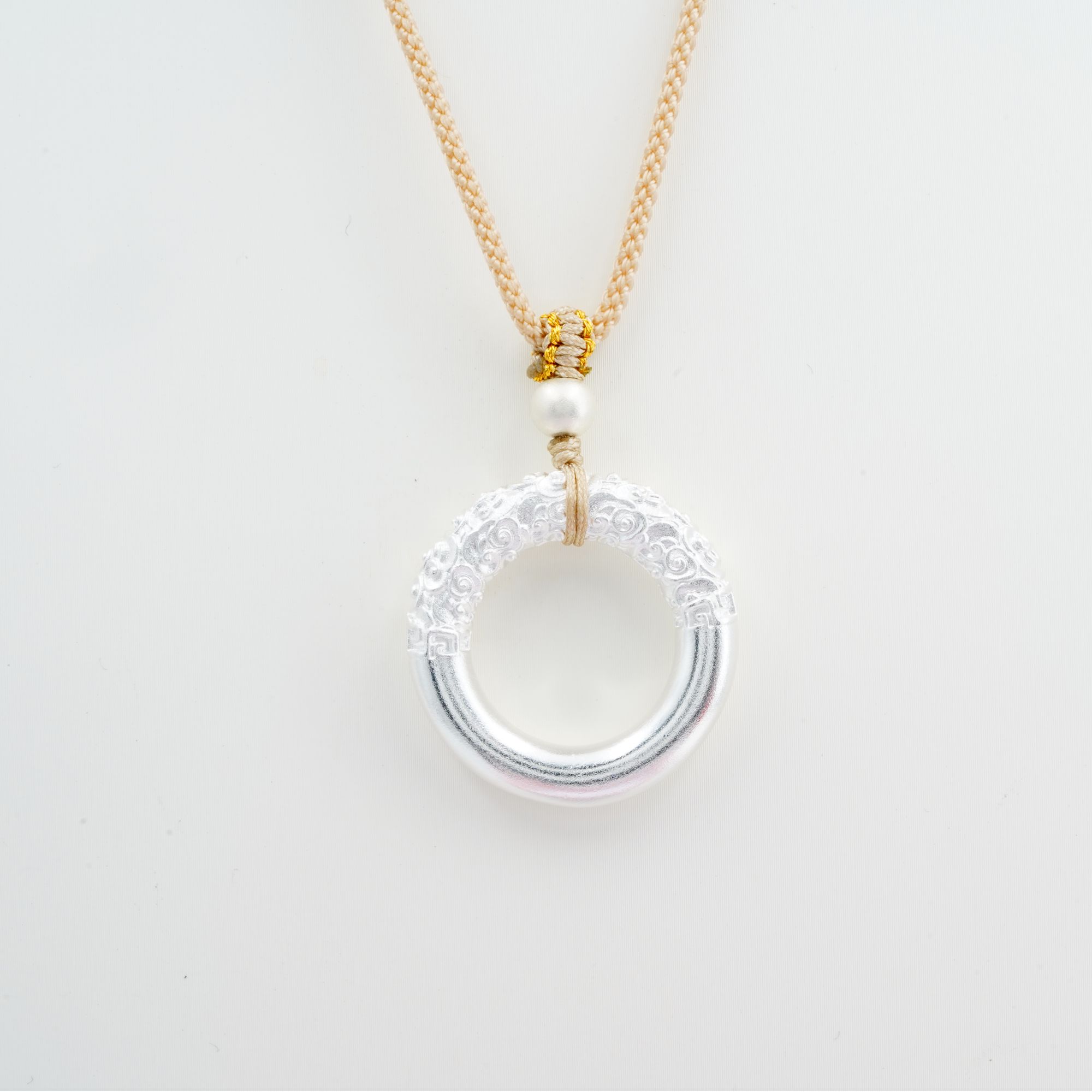 足银银制品 足银999平安扣古法项链吊坠银饰百搭气质经典