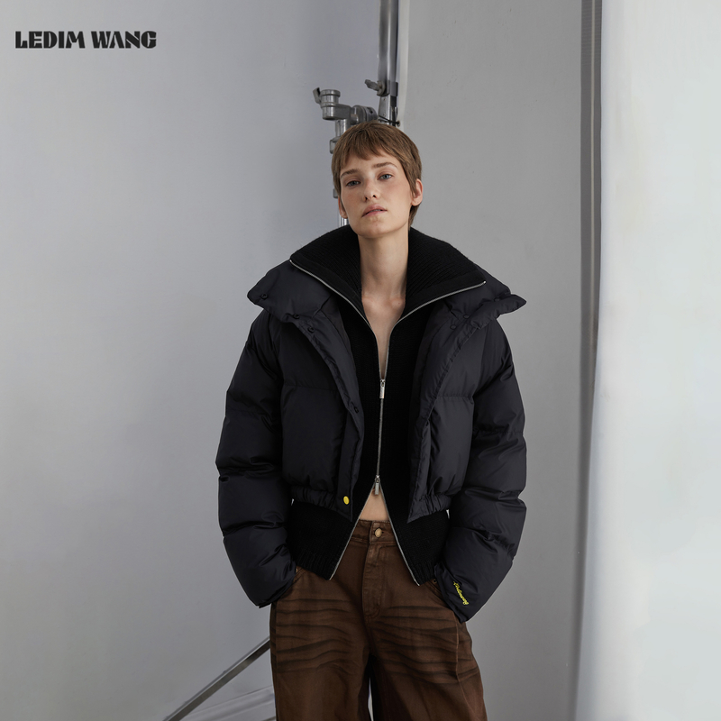 LEDIM WANG红标/量感暖核立领羽绒服短款外套女25冬新款黑色上衣