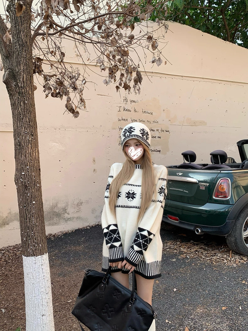 费尔岛毛衣2025秋冬女中长款宽松针织衫慵懒毛衣#8952