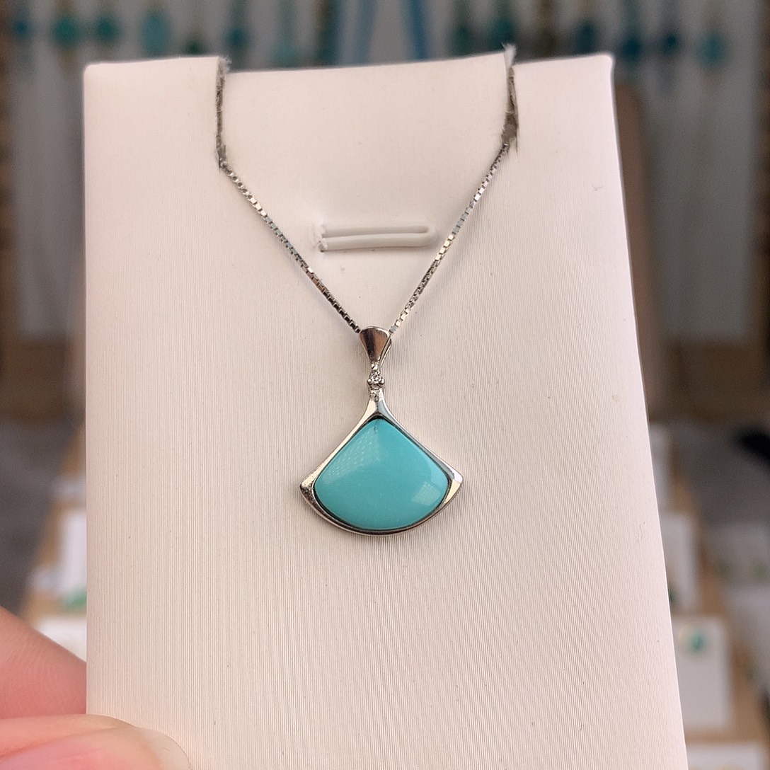 绿松石银S925镶嵌吊坠(不含链)