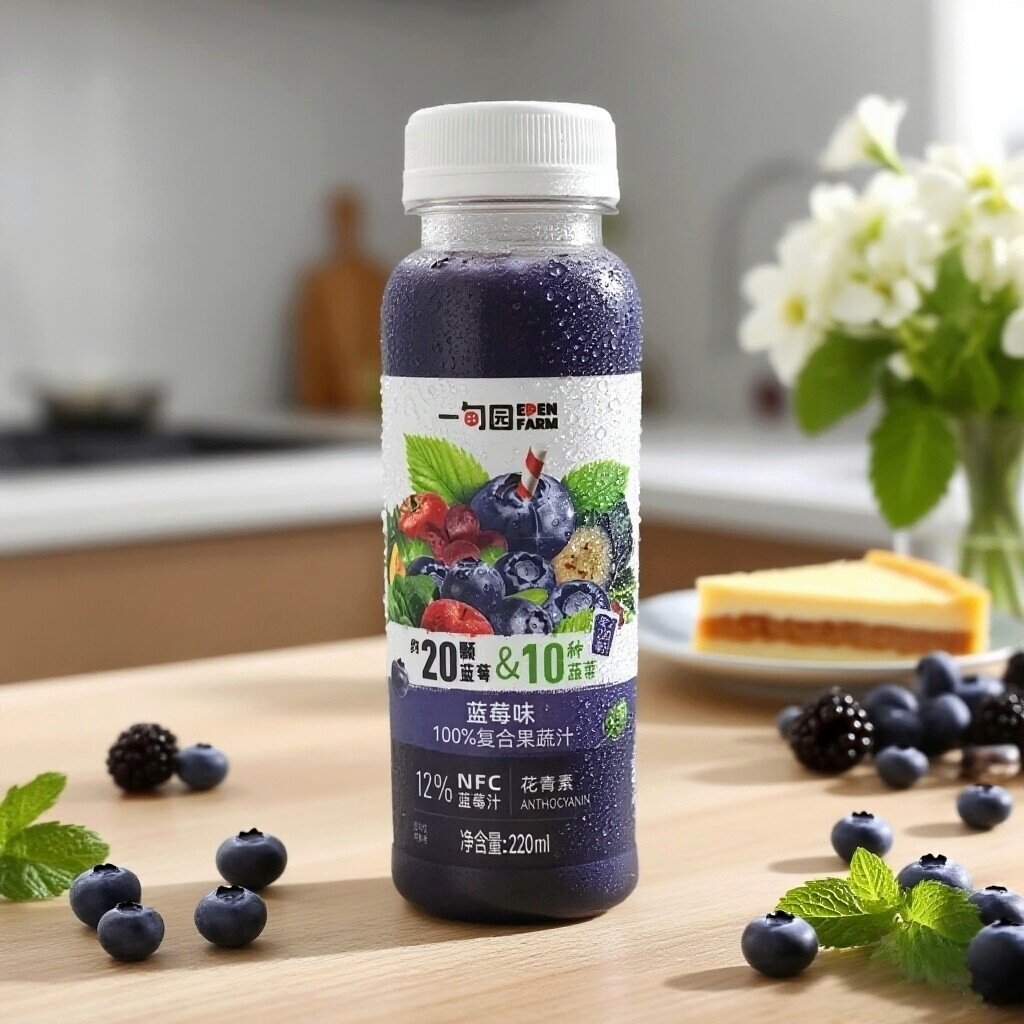 12.15后到期一甸园蓝莓味100%复合果蔬汁220ml*9瓶