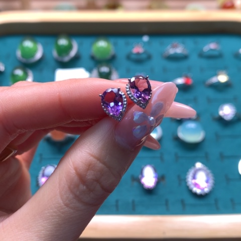 石英质玉银S925镶嵌耳钉